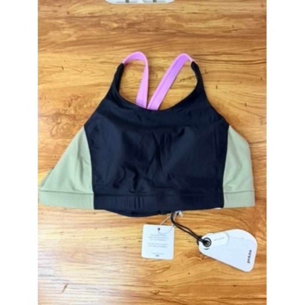 Prana Baja Bound Bikini Top ONLY High Neck Color Block Black Sage Small NWT